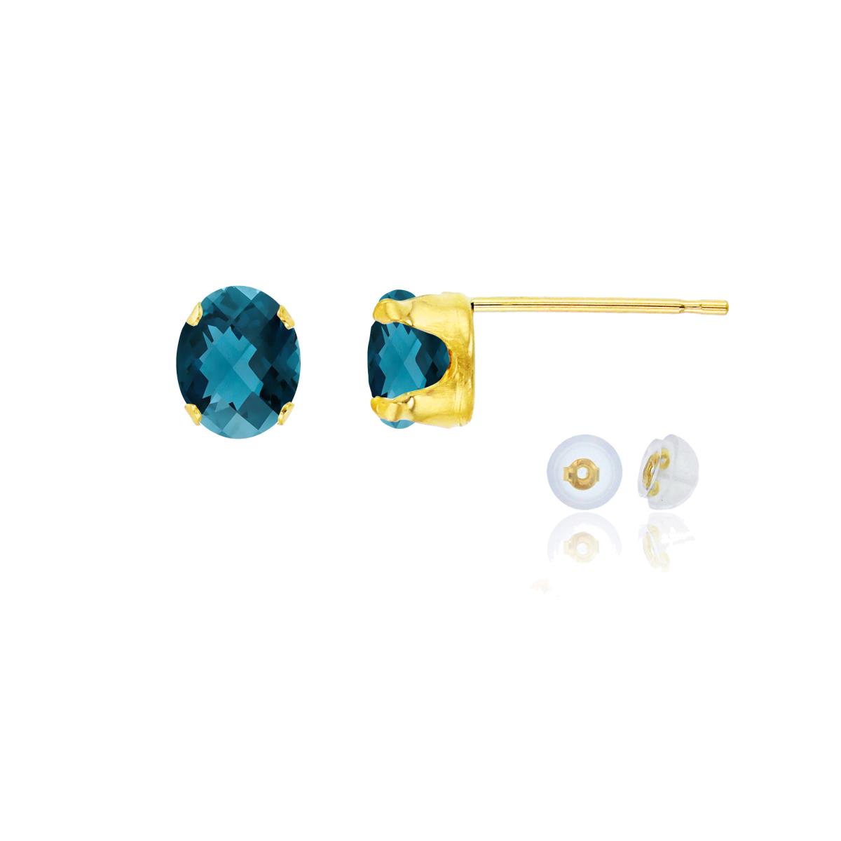 14K Yellow Gold 6x4mm Oval London Blue Topaz Stud Earring with Silicone Back