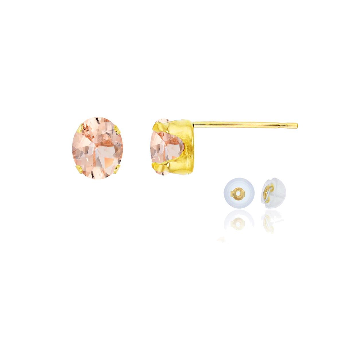 14K Yellow Gold 6x4mm Oval Morganite Stud Earring with Silicone Back