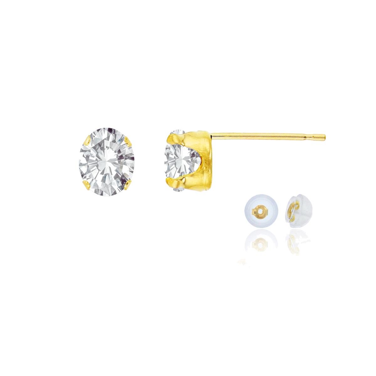 14K Yellow Gold 6x4mm Oval White Topaz Stud Earring with Silicone Back