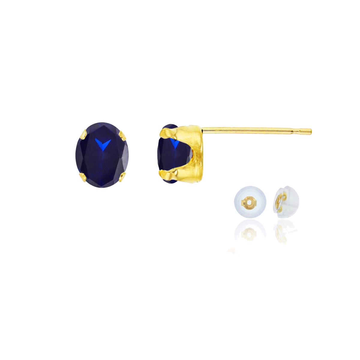 14K Yellow Gold 6x4mm Oval Cr Blue Sapphire Stud Earring with Silicone Back