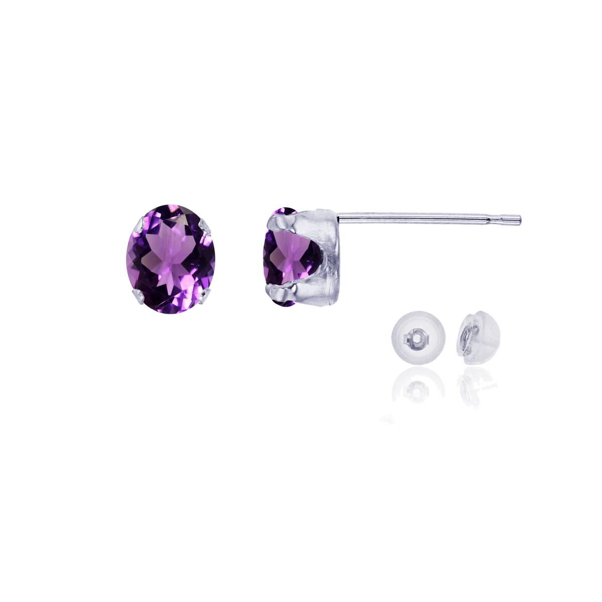 14K White Gold 6x4mm Oval Amethyst Stud Earring with Silicone Back