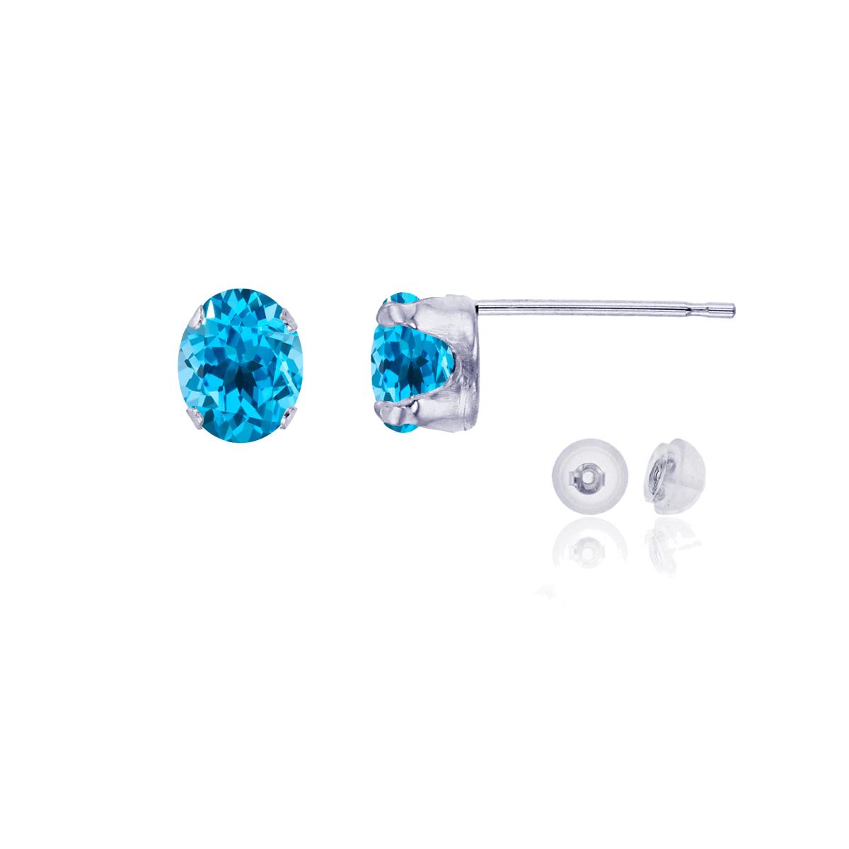 14K White Gold 6x4mm Oval Swiss Blue Topaz Stud Earring with Silicone Back