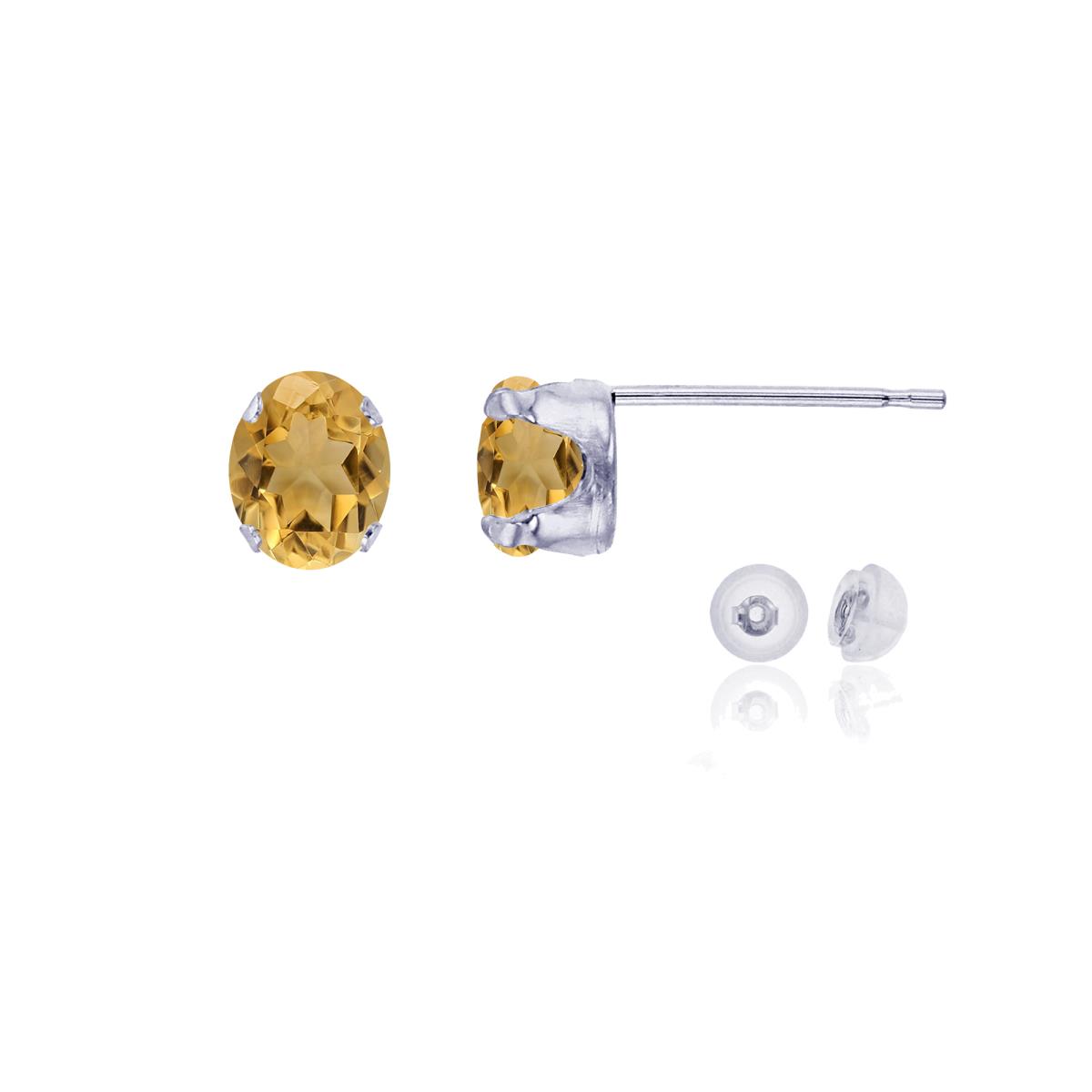 14K White Gold 6x4mm Oval Citrine Stud Earring with Silicone Back