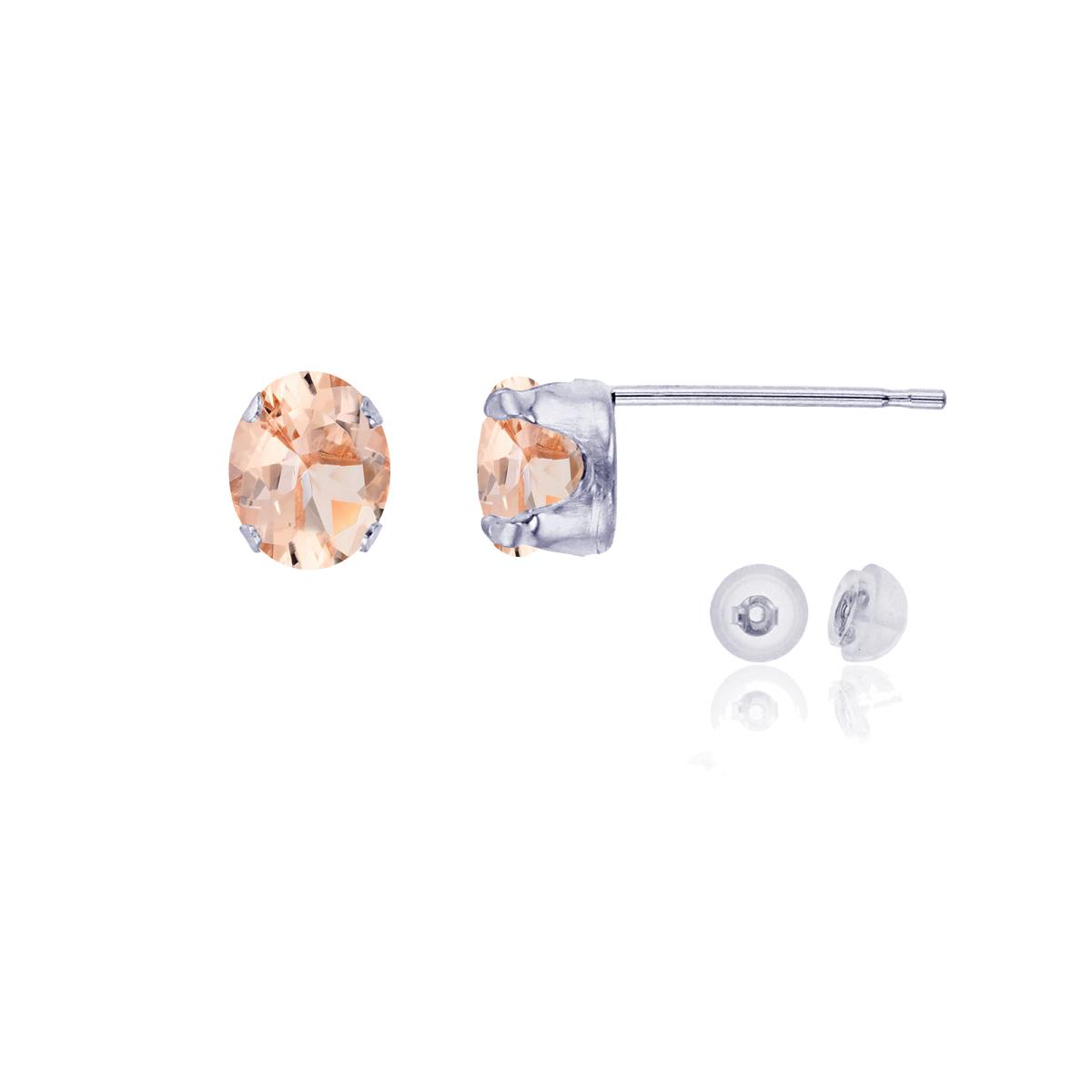 14K White Gold 6x4mm Oval Morganite Stud Earring with Silicone Back
