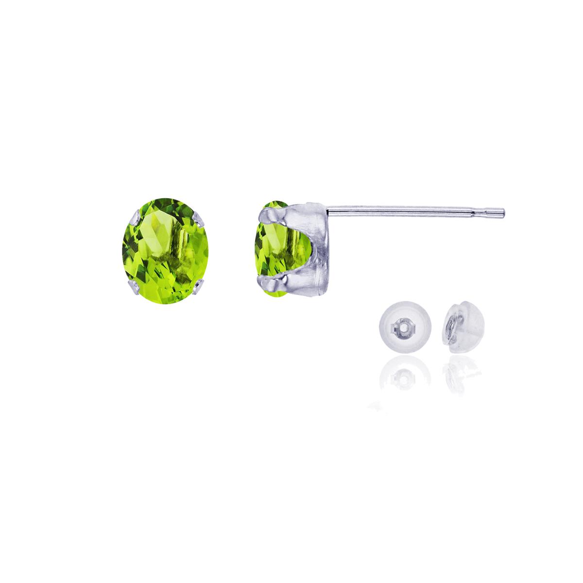 14K White Gold 6x4mm Oval Peridot Stud Earring with Silicone Back
