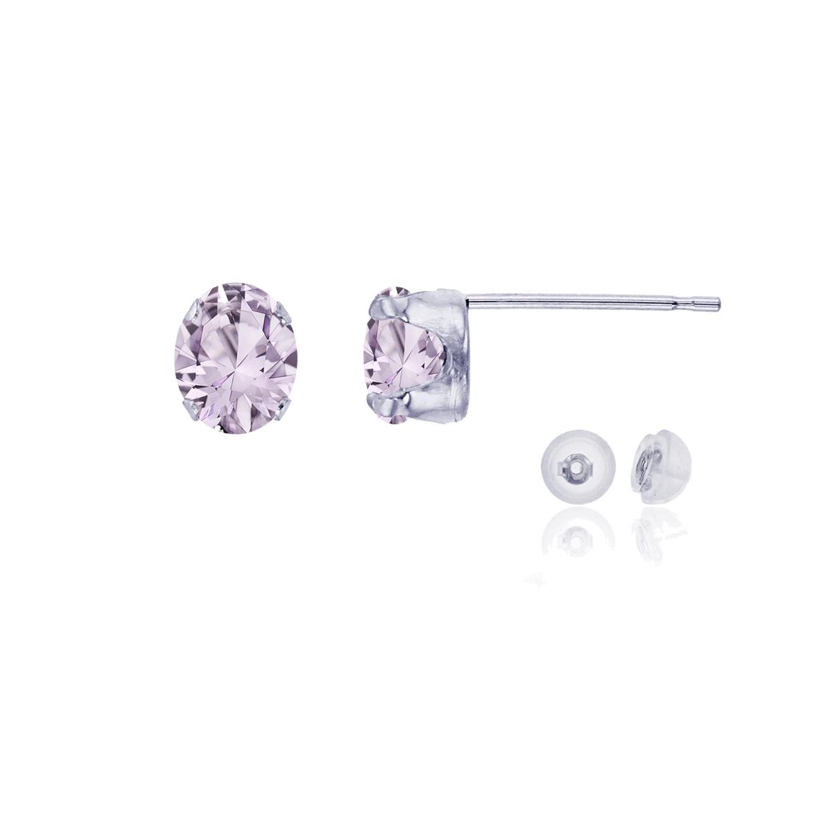 14K White Gold 6x4mm Oval Rose De France Stud Earring with Silicone Back