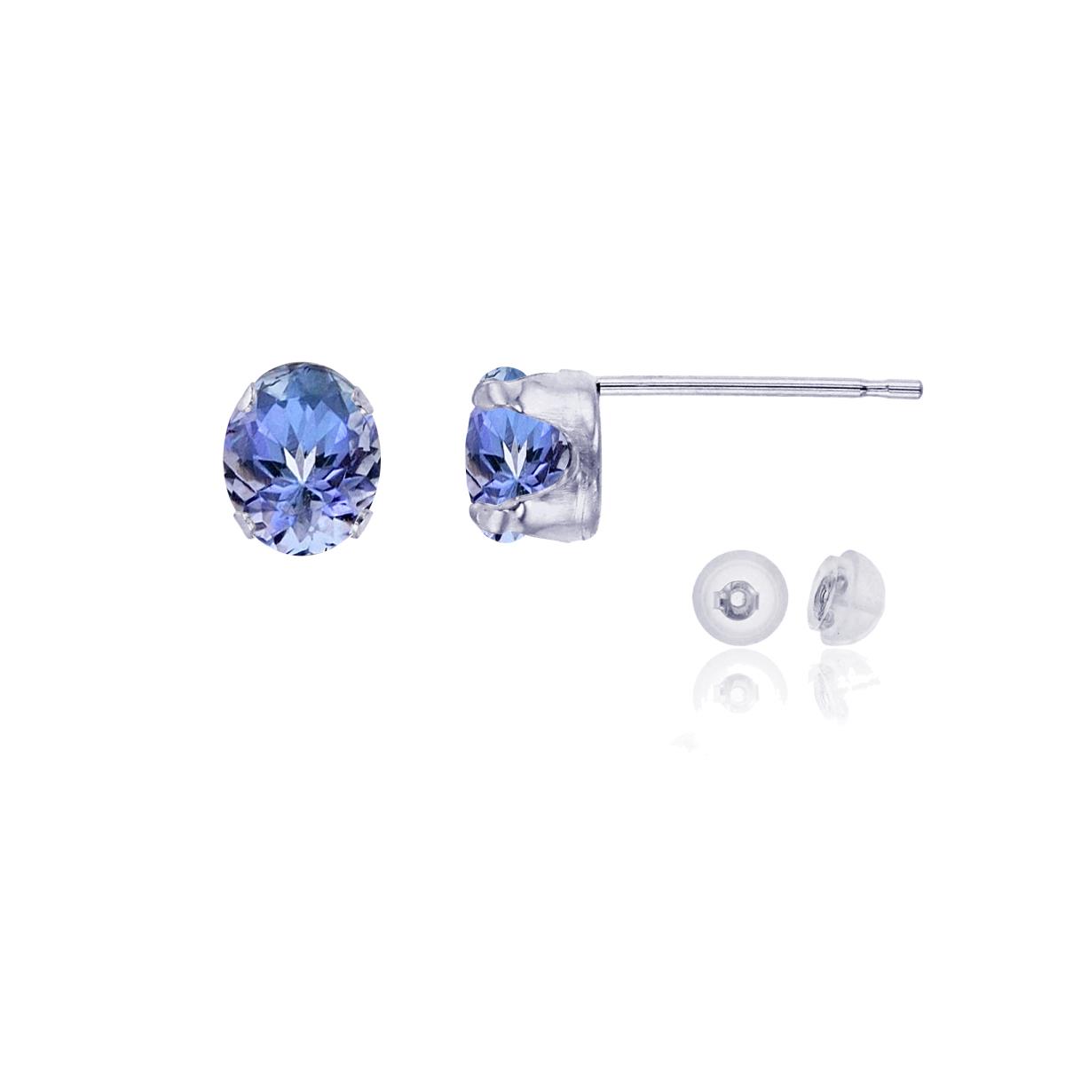14K White Gold 6x4mm Oval Tanzanite Stud Earring with Silicone Back