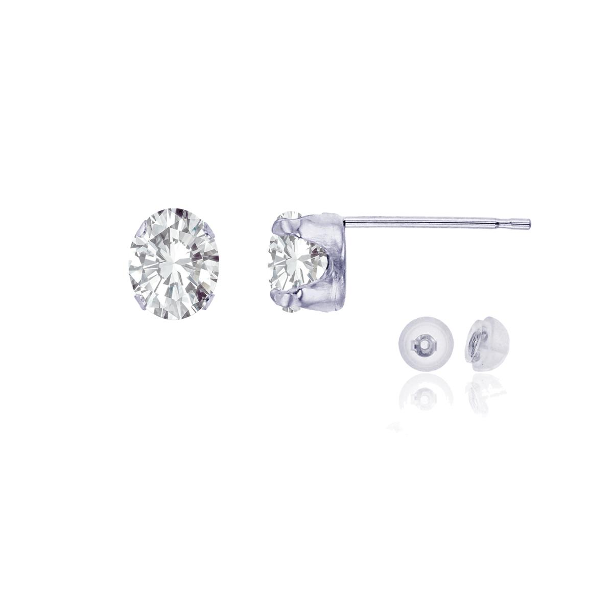 14K White Gold 6x4mm Oval White Topaz Stud Earring with Silicone Back