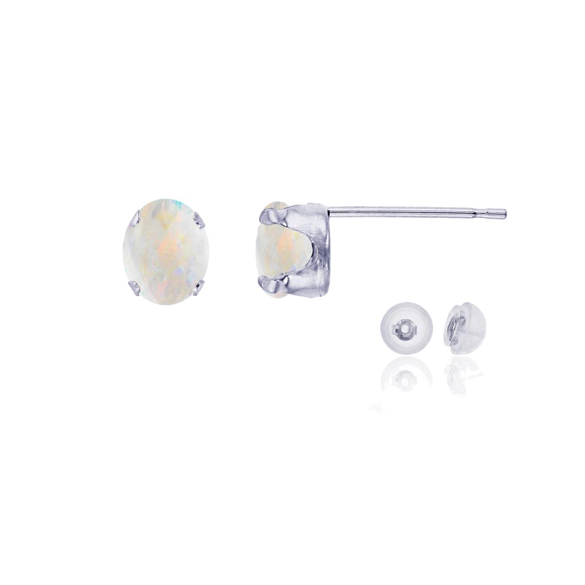 14K White Gold 6x4mm Oval Cr Opal Stud Earring with Silicone Back