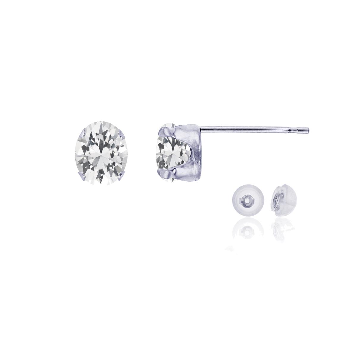 14K White Gold 6x4mm Oval Cr White Sapphire Stud Earring with Silicone Back