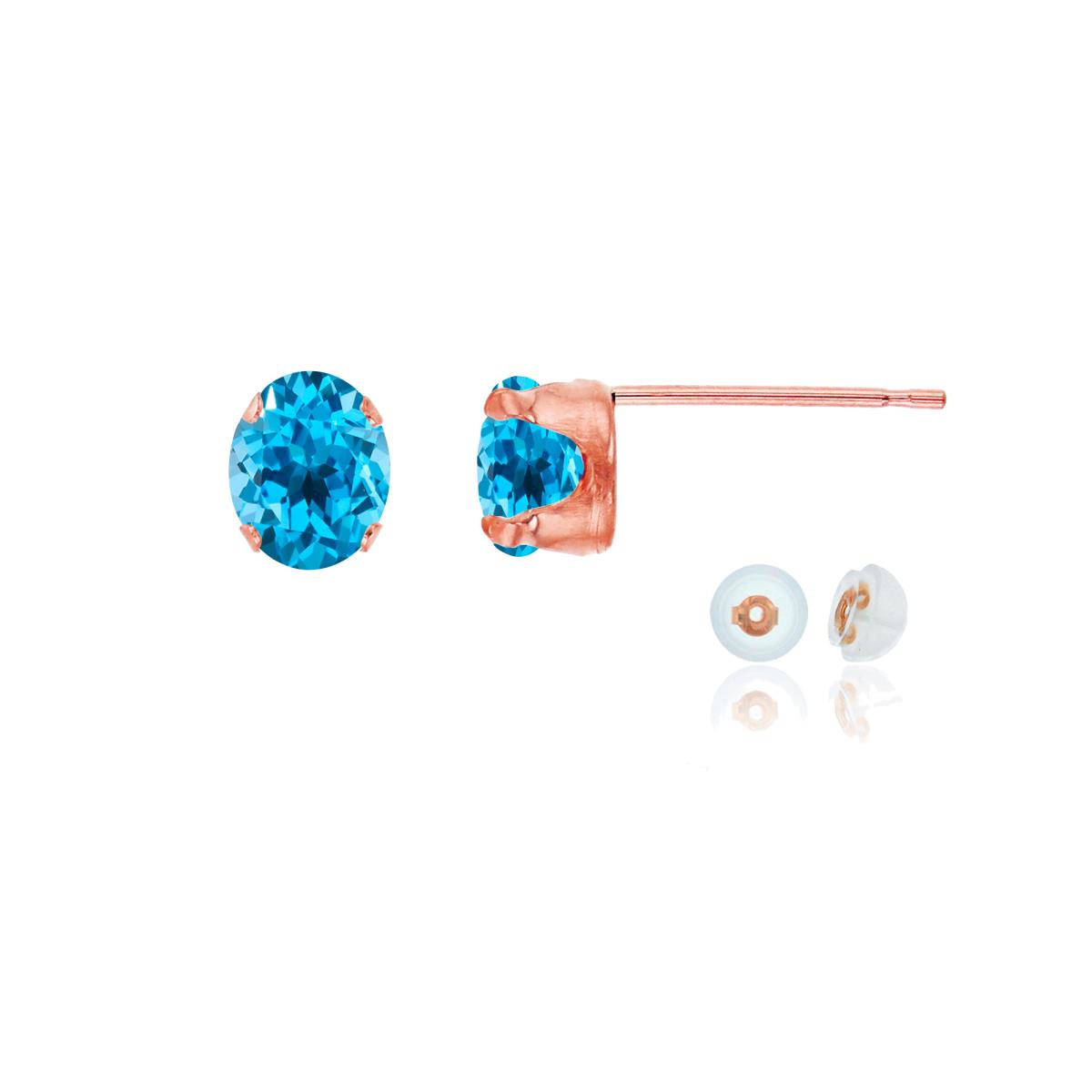 14K Rose Gold 6x4mm Oval Swiss Blue Topaz Stud Earring with Silicone Back