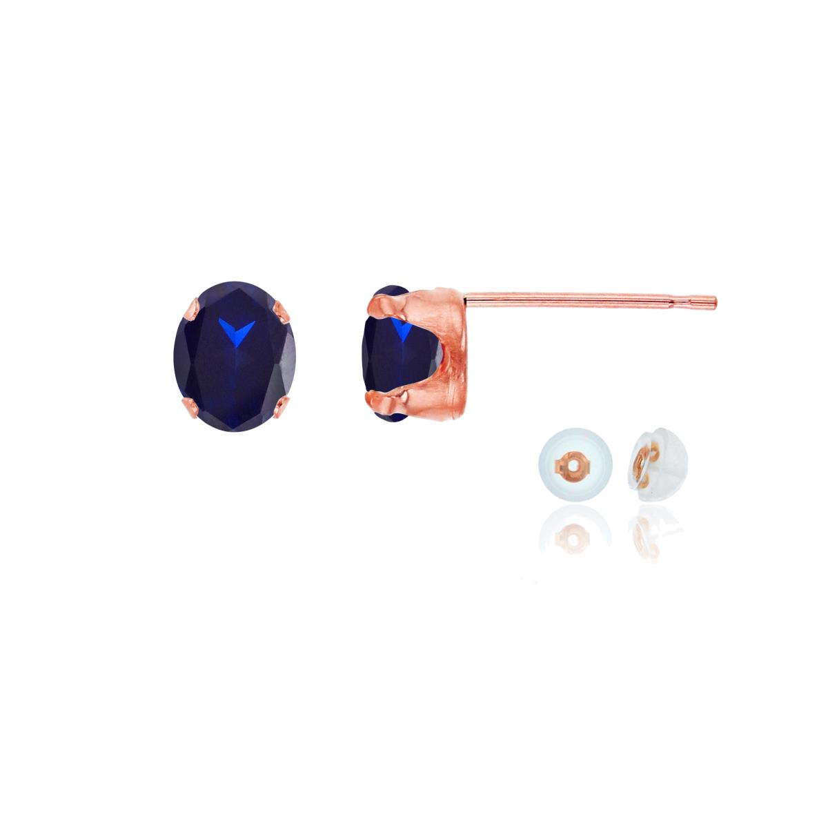 14K Rose Gold 6x4mm Oval Cr Blue Sapphire Stud Earring with Silicone Back