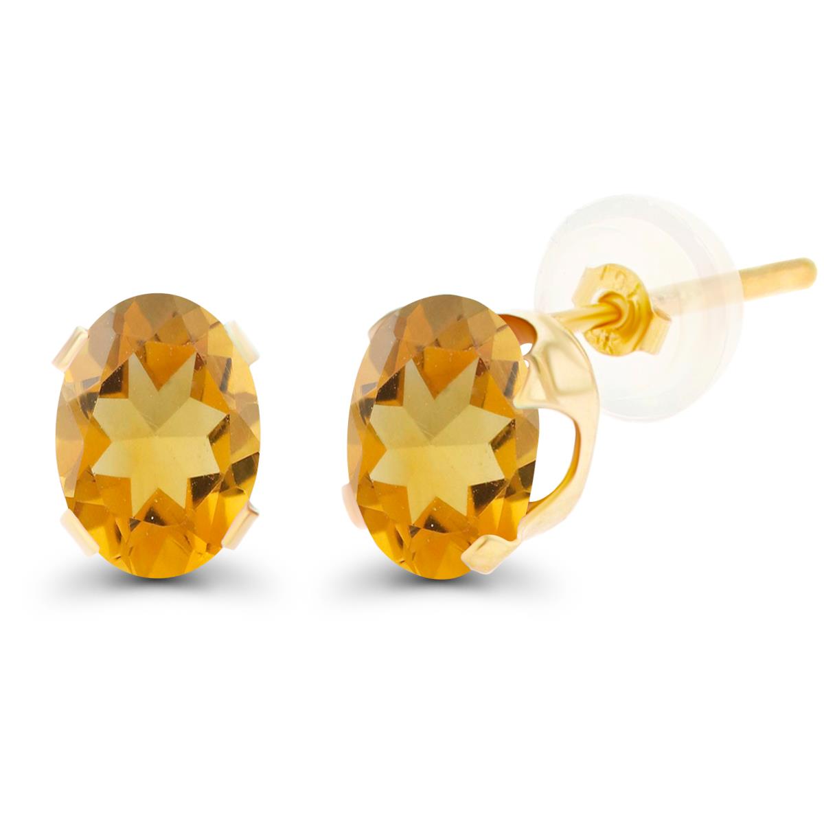 14K Yellow Gold 7x5mm Oval Citrine Stud Earring with Silicone Back