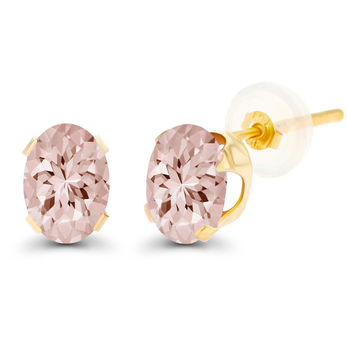 14K Yellow Gold 7x5mm Oval Morganite Stud Earring with Silicone Back