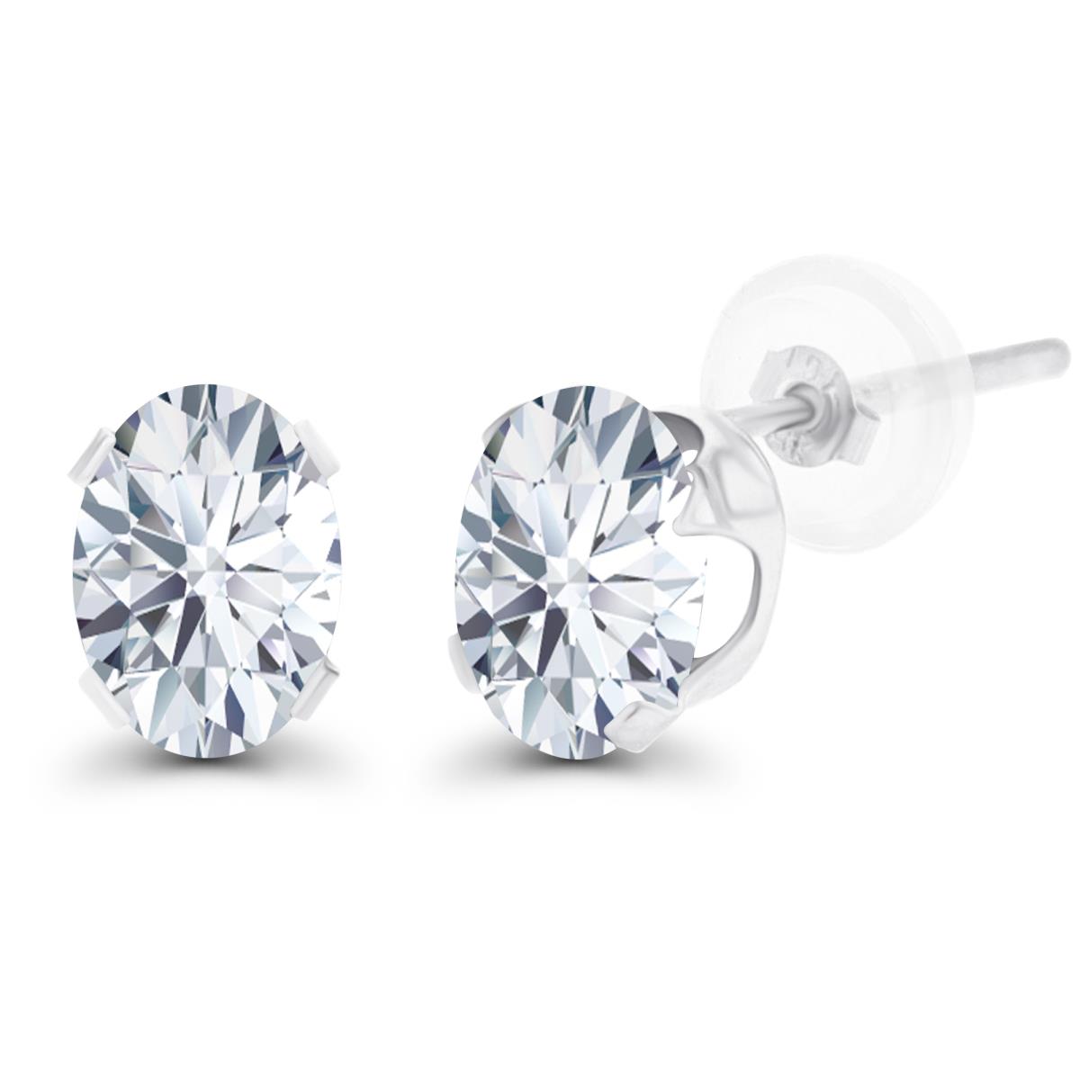 14K White Gold 7x5mm Oval Cr White Sapphire Stud Earring with Silicone Back