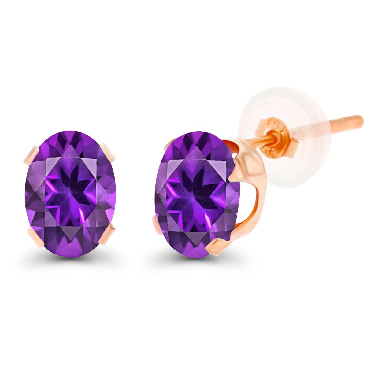 14K Rose Gold 7x5mm Oval Amethyst Stud Earring with Silicone Back