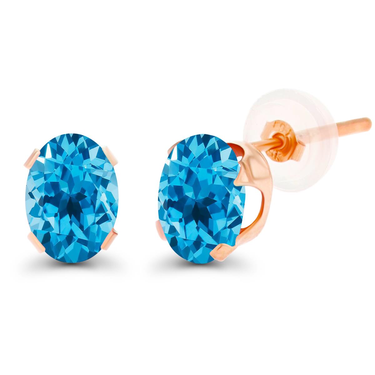 14K Rose Gold 7x5mm Oval Swiss Blue Topaz Stud Earring with Silicone Back