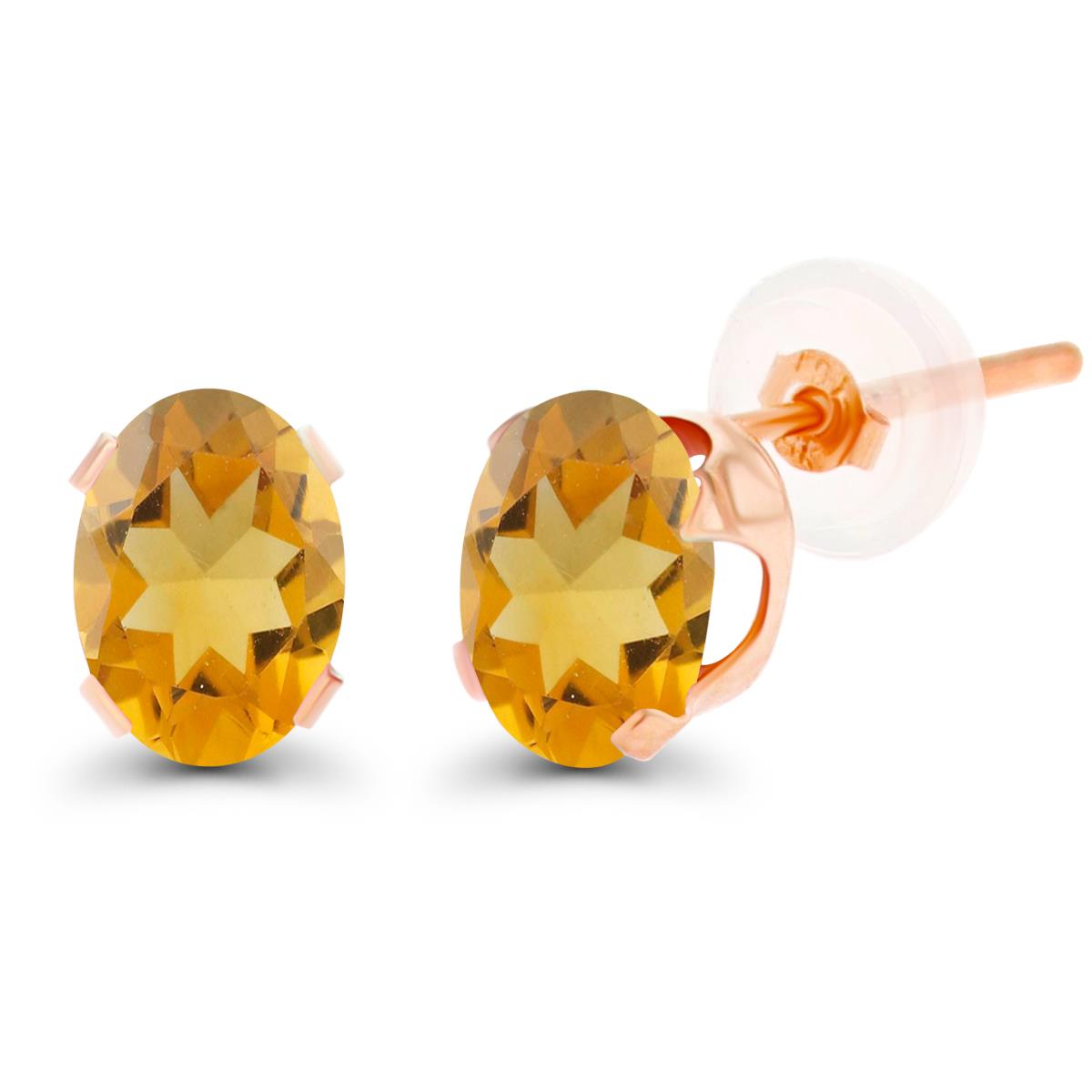 14K Rose Gold 7x5mm Oval Citrine Stud Earring with Silicone Back