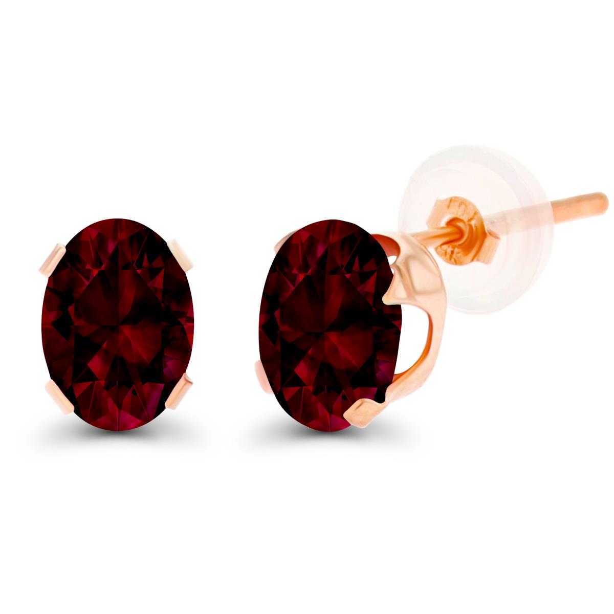14K Rose Gold 7x5mm Oval Garnet Stud Earring with Silicone Back