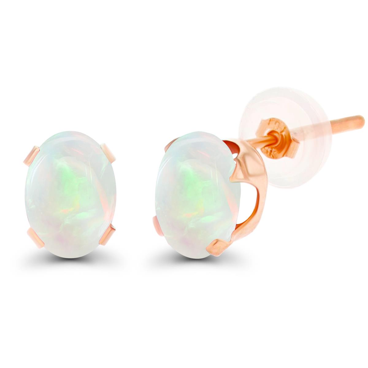14K Rose Gold 7x5mm Oval Opal Stud Earring with Silicone Back