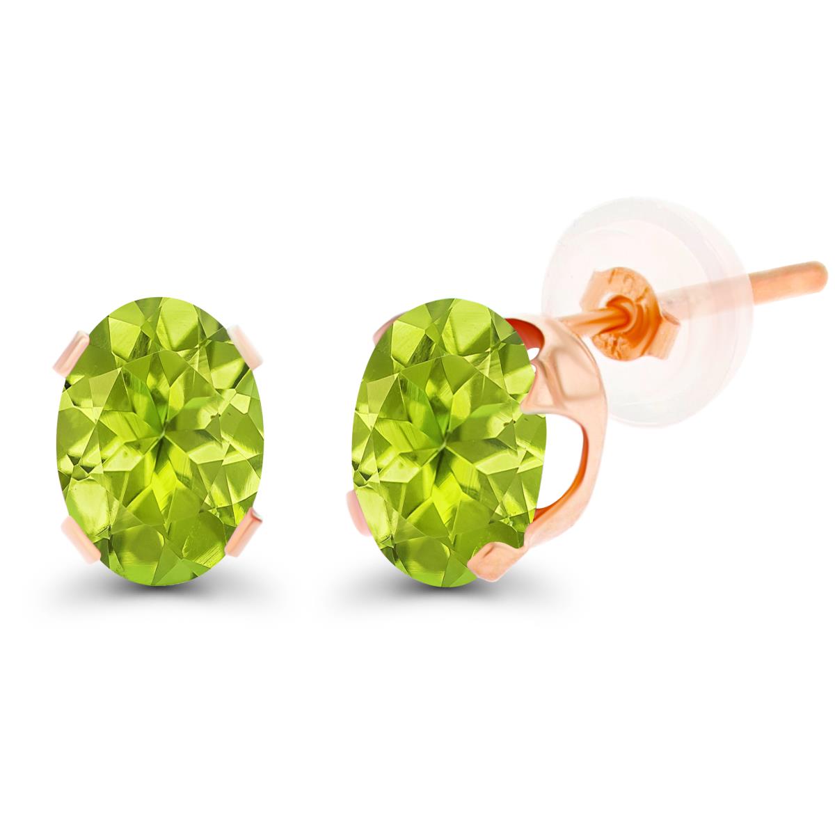 14K Rose Gold 7x5mm Oval Peridot Stud Earring with Silicone Back