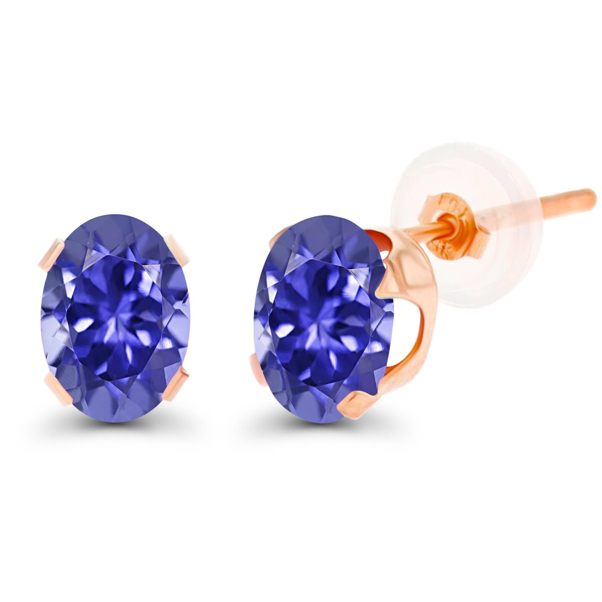14K Rose Gold 7x5mm Oval Tanzanite Stud Earring with Silicone Back