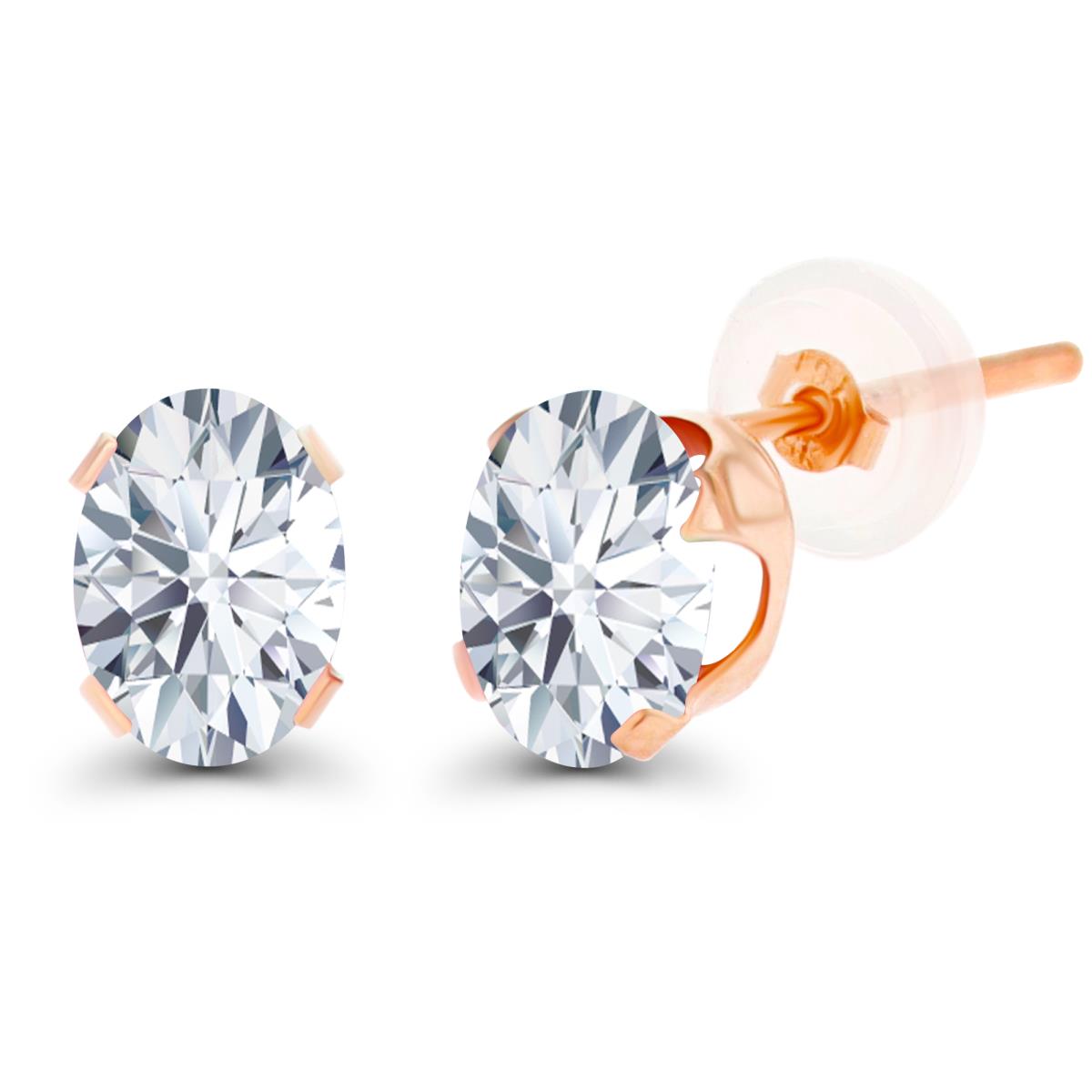 14K Rose Gold 7x5mm Oval White Topaz Stud Earring with Silicone Back
