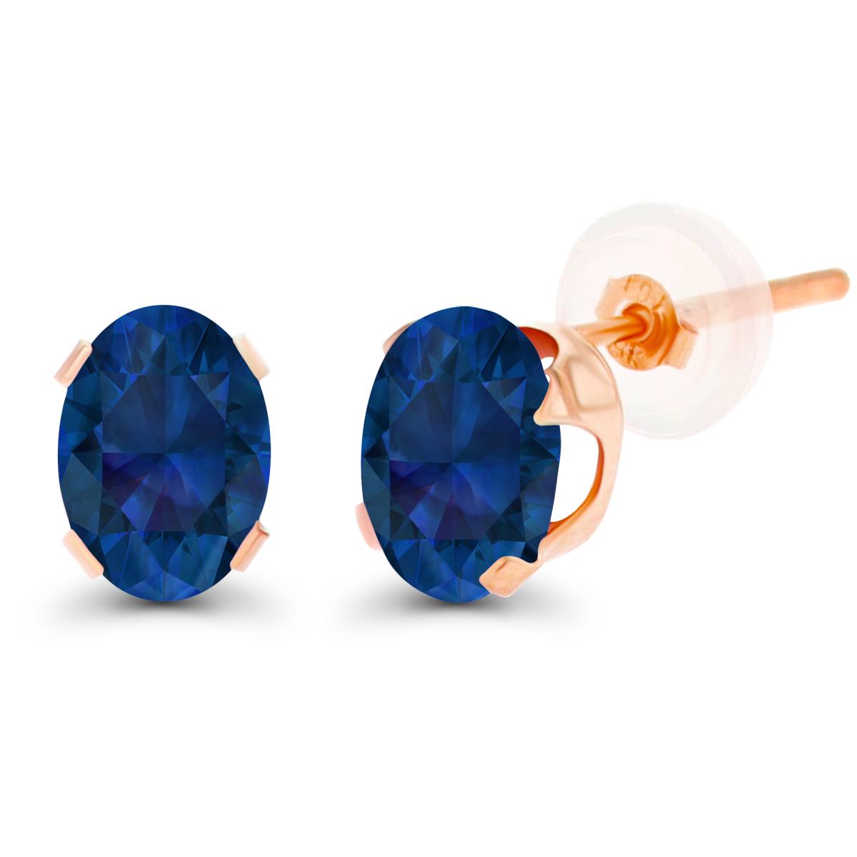 14K Rose Gold 7x5mm Oval Cr Blue Sapphire Stud Earring with Silicone Back