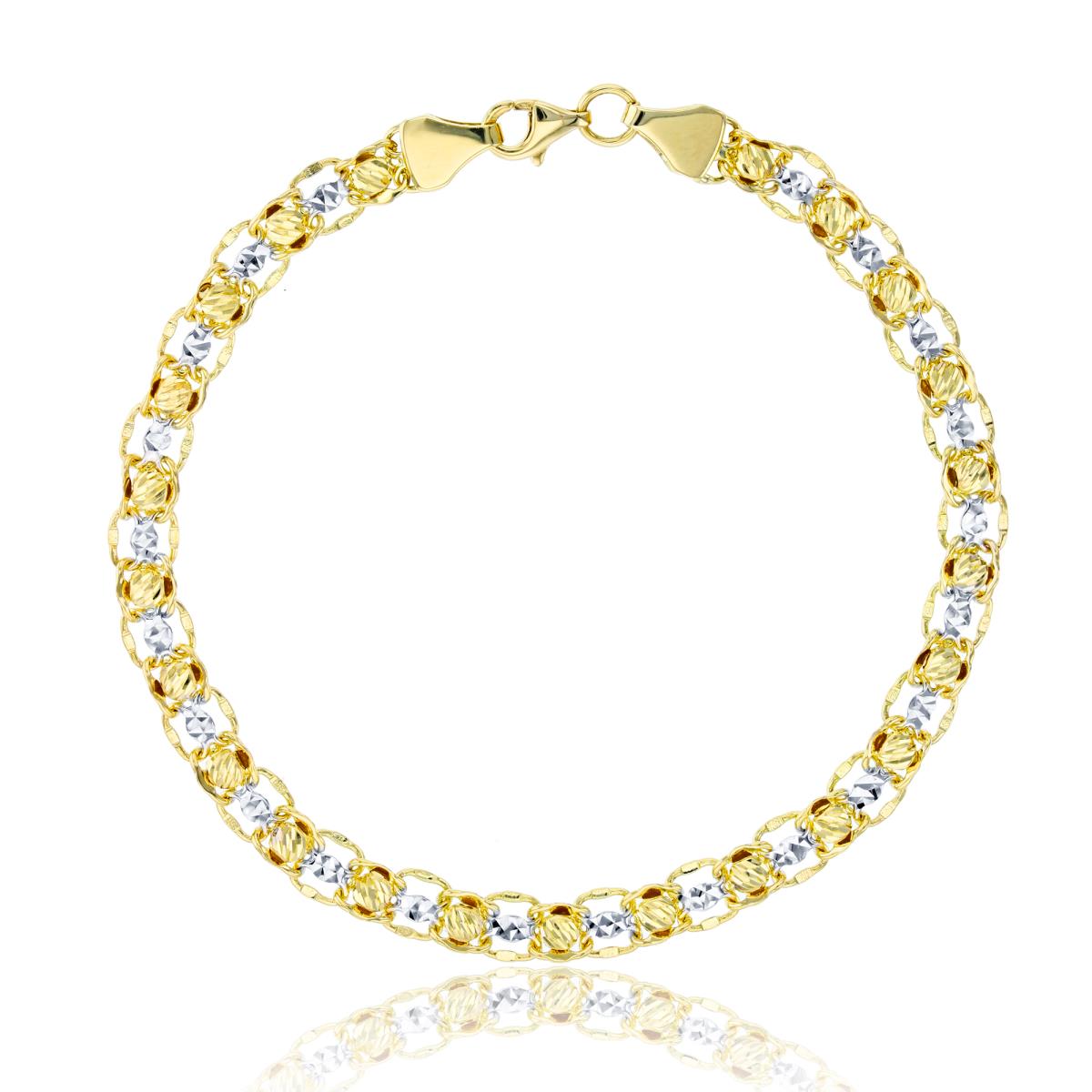 14K Two-Tone Gold Diamond Cut Beads Linked Bracelet