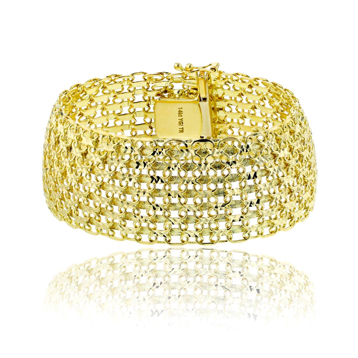 14K Yellow Gold Diamond Cut Multirow Multilinked Flexy Bracelet