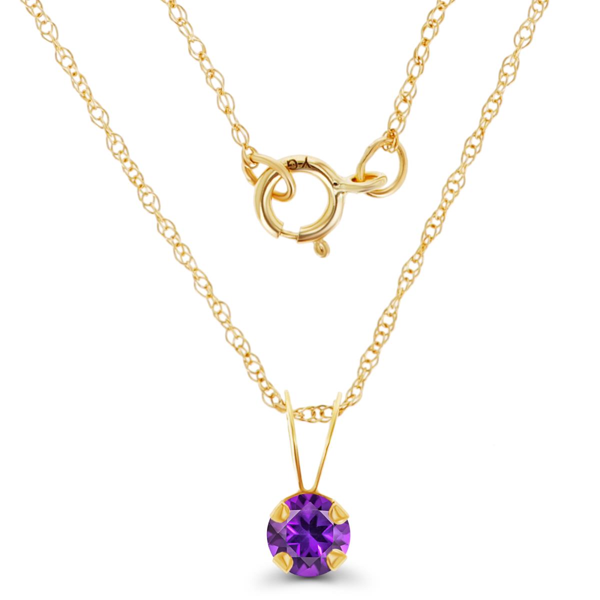 14K Yellow Gold 4mm Round Amethyst 18" Rope Chain Necklace