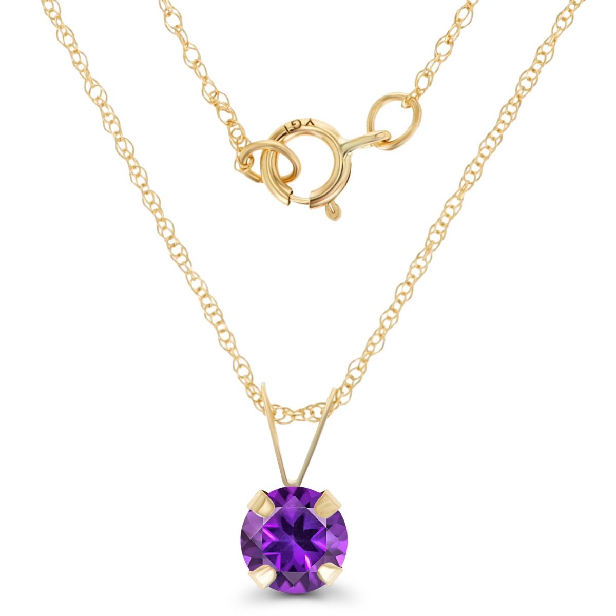 14K Yellow Gold 5mm Round Amethyst 18" Rope Chain Necklace