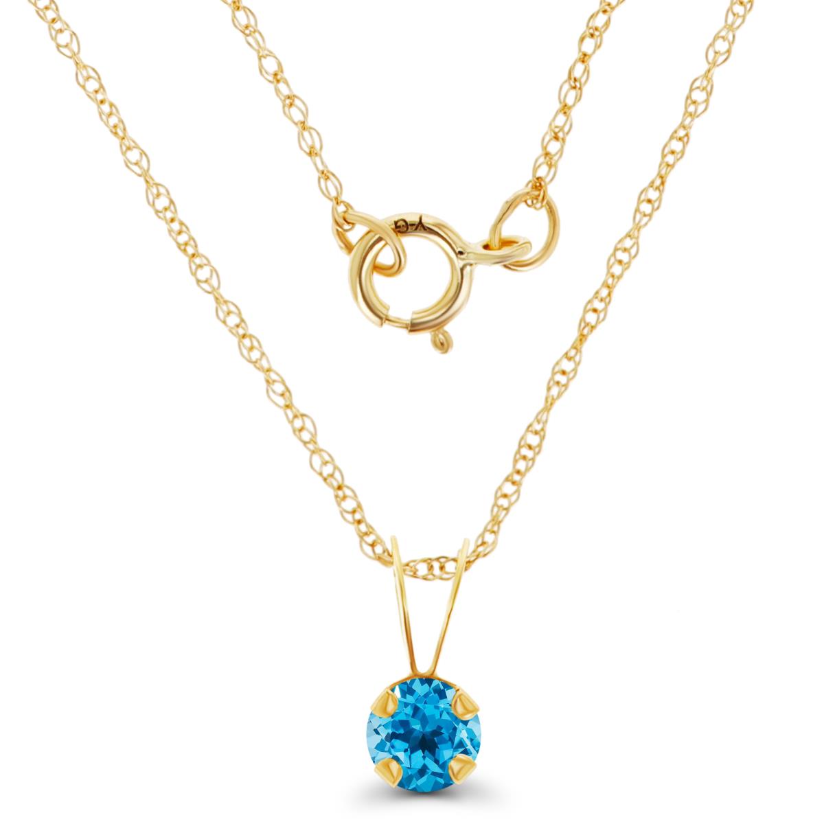 14K Yellow Gold 4mm Round Swiss Blue Topaz 18" Rope Chain Necklace