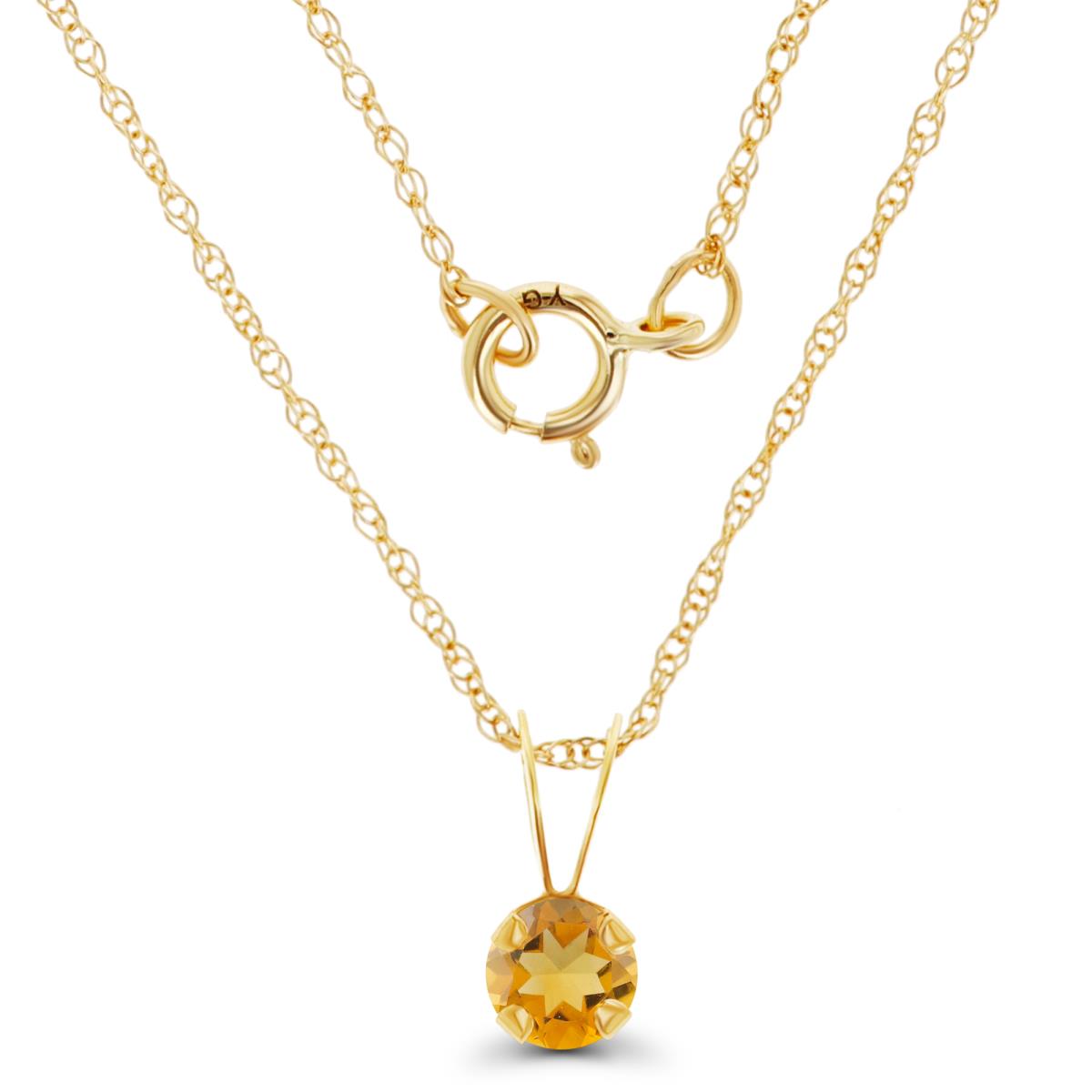14K Yellow Gold 4mm Round Citrine 18" Rope Chain Necklace