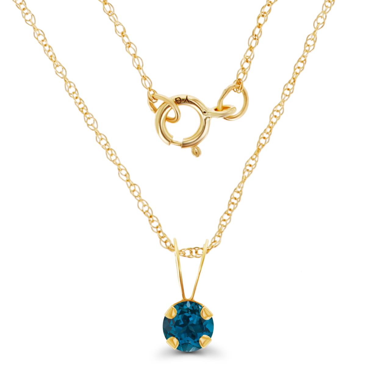 14K Yellow Gold 4mm Round London Blue Topaz 18" Rope Chain Necklace