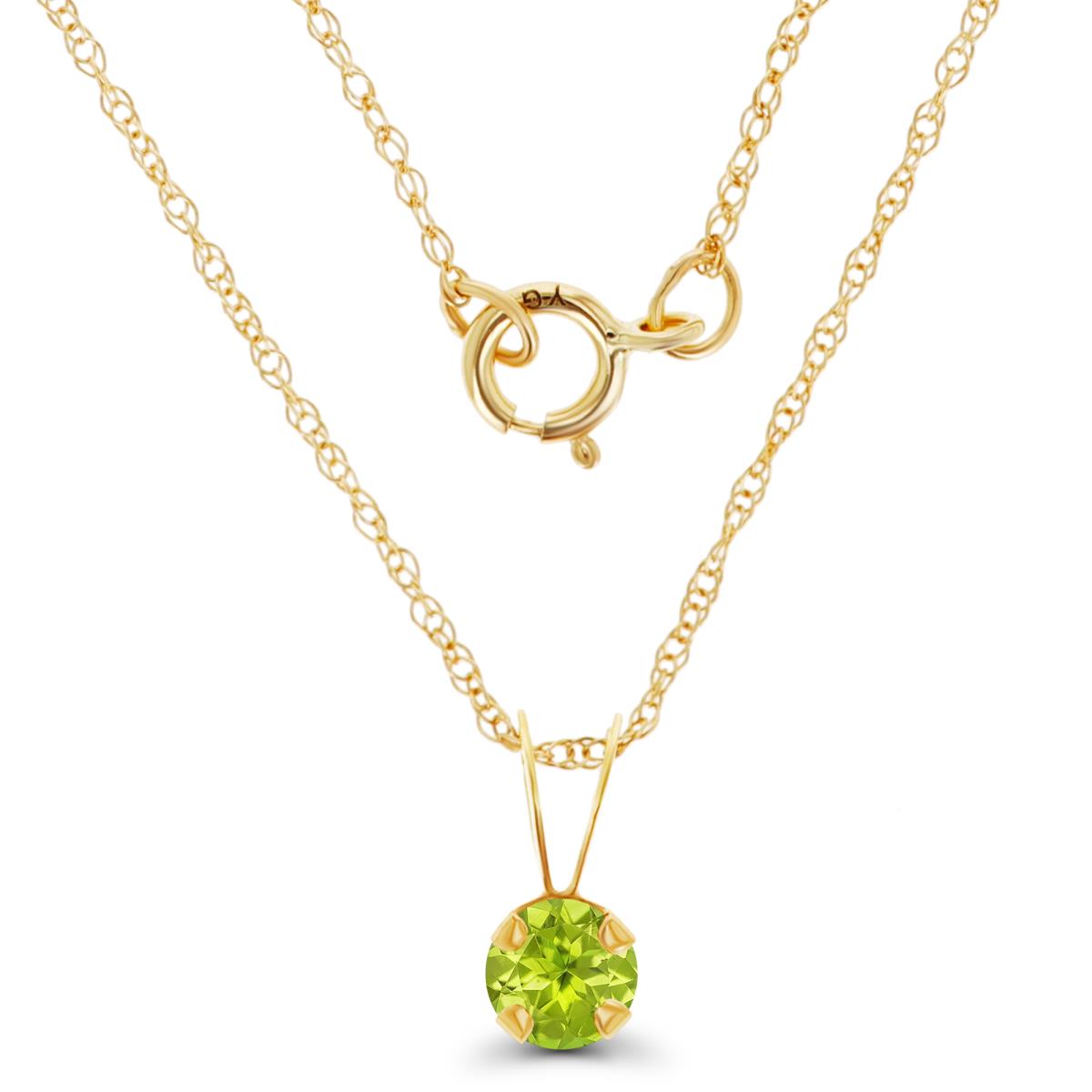 14K Yellow Gold 4mm Round Peridot 18" Rope Chain Necklace
