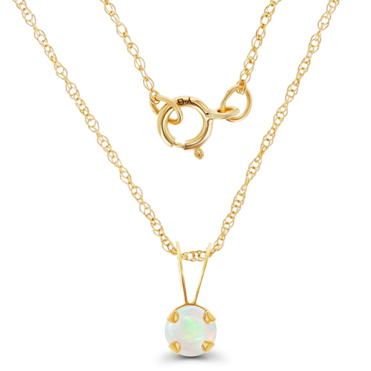 14K Yellow Gold 4mm Round Opal 18" Rope Chain Necklace