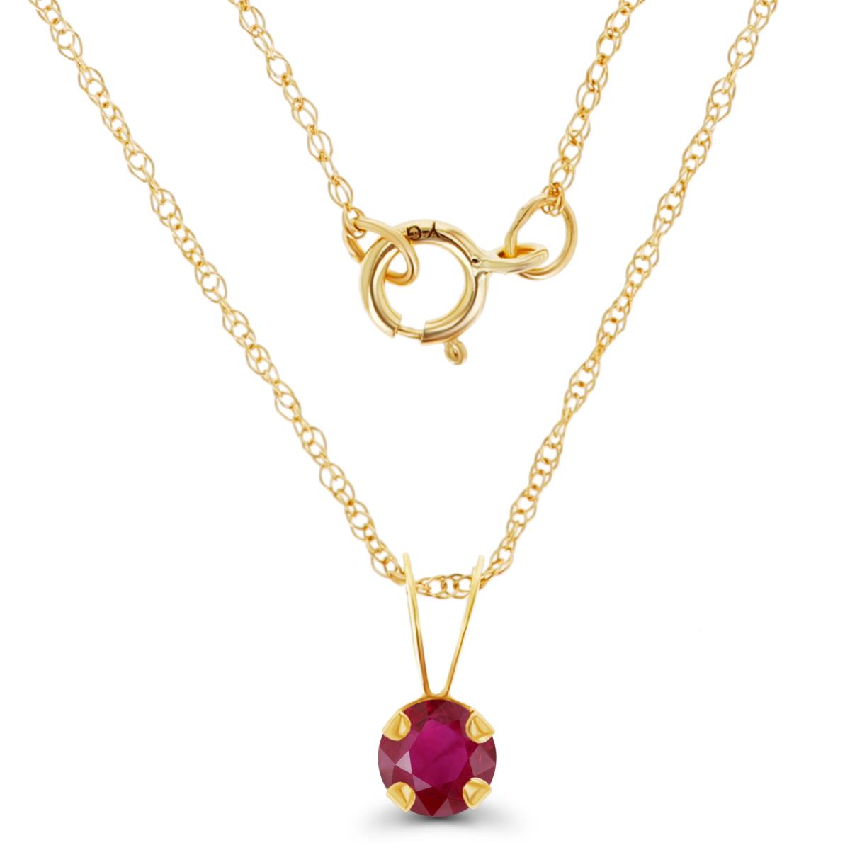 14K Yellow Gold 4mm Round Glass Filled Ruby 18" Rope Chain Necklace