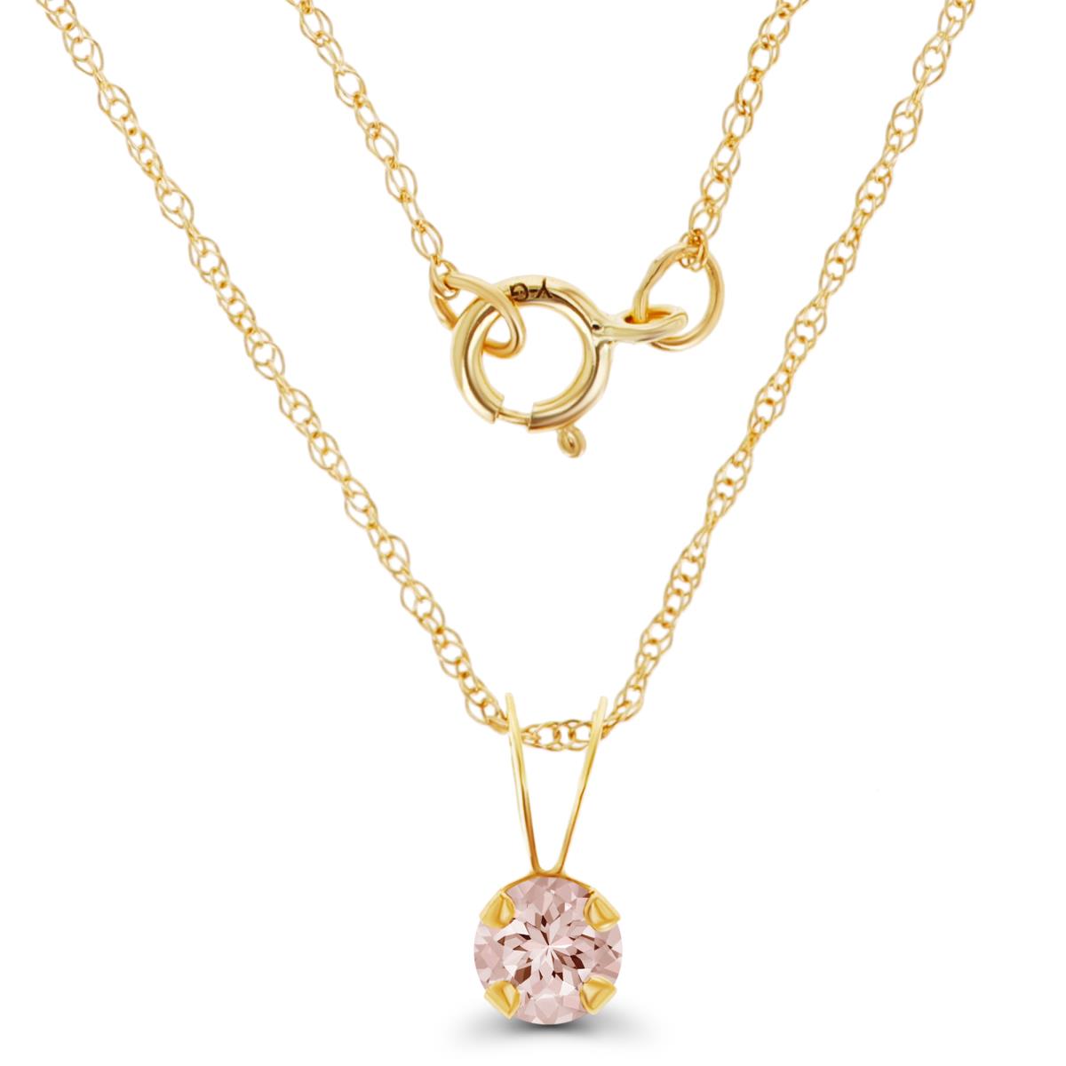 14K Yellow Gold 4mm Round Morganite 18" Rope Chain Necklace