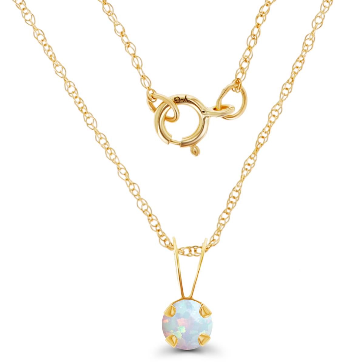 14K Yellow Gold 4mm Round Cr Opal 18" Rope Chain Necklace