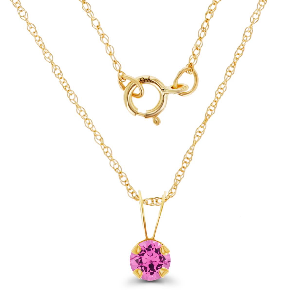 14K Yellow Gold 4mm Round Cr Pink Sapphire 18" Rope Chain Necklace