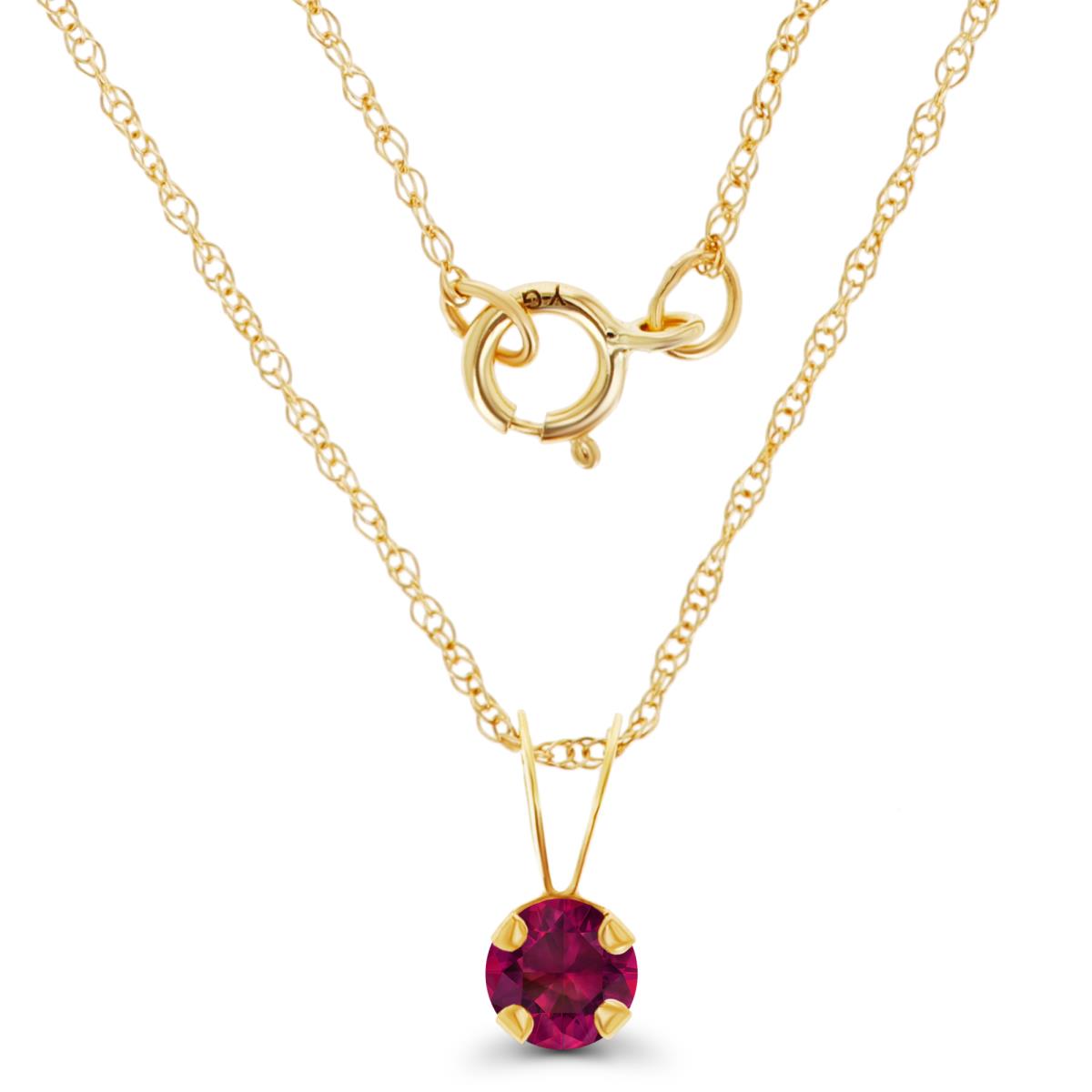 14K Yellow Gold 4mm Round Cr Ruby 18" Rope Chain Necklace