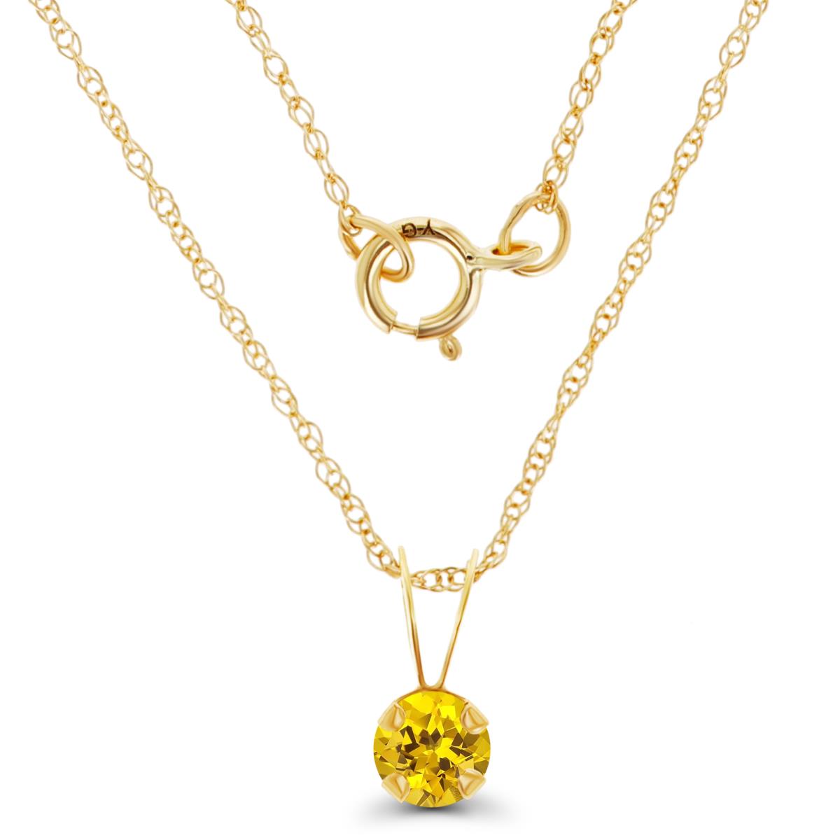 14K Yellow Gold 4mm Round Cr Yellow Sapphire 18" Rope Chain Necklace