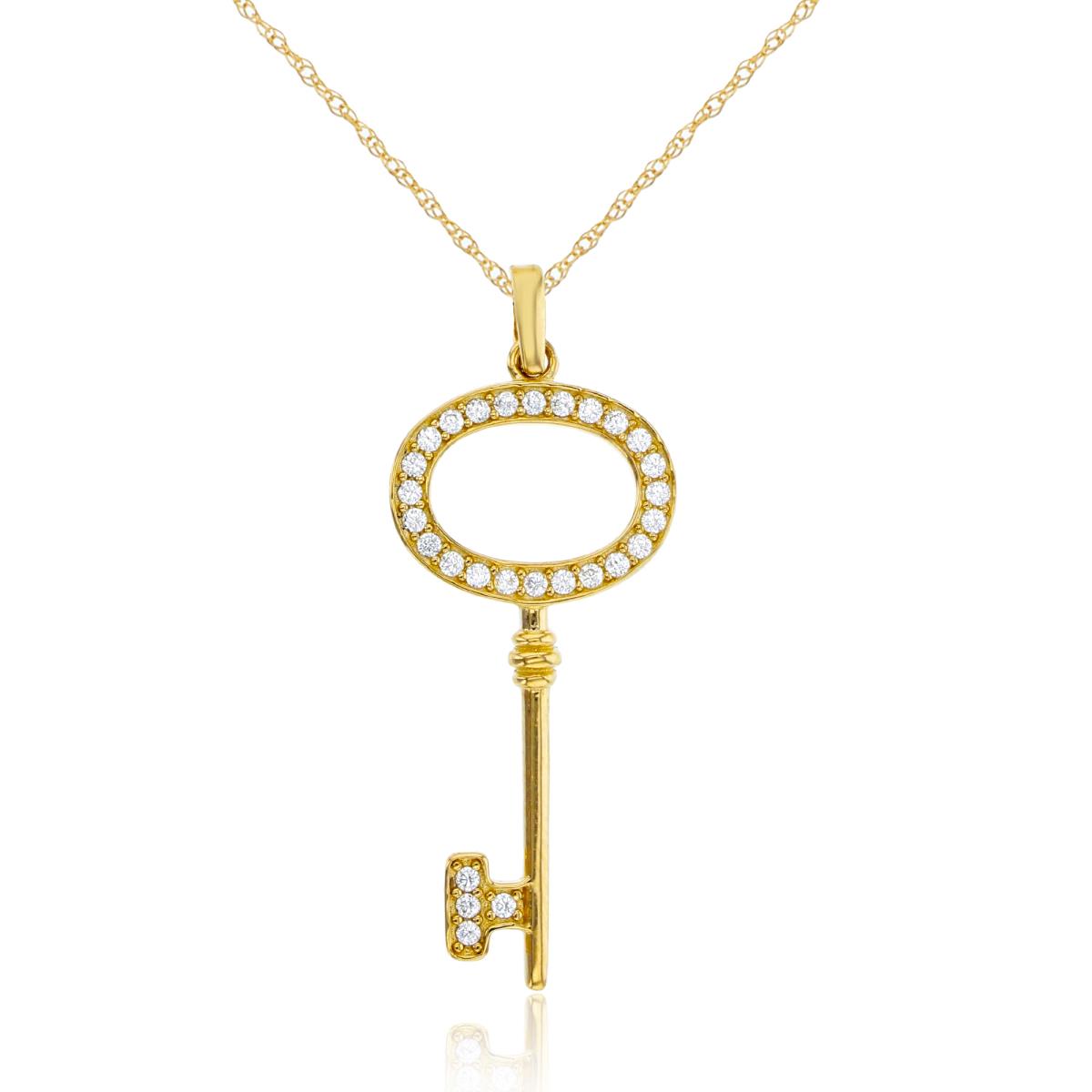 14K Yellow Gold Rnd CZ "Key" 18" Rope Chain Necklace