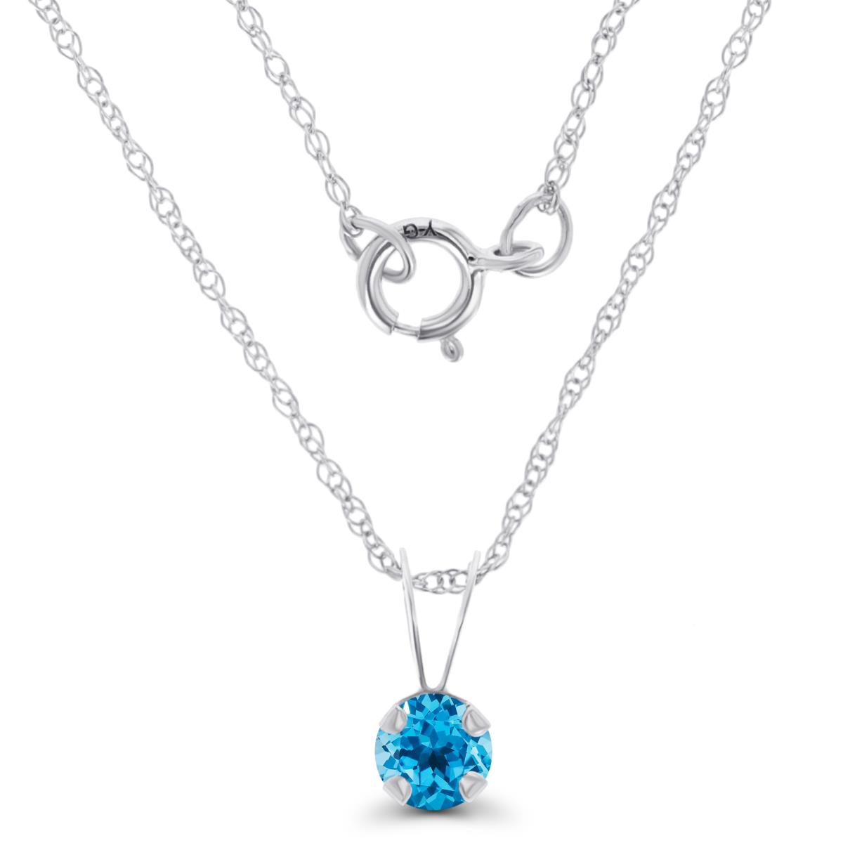14K White Gold 4mm Round Swiss Blue Topaz 18" Rope Chain Necklace