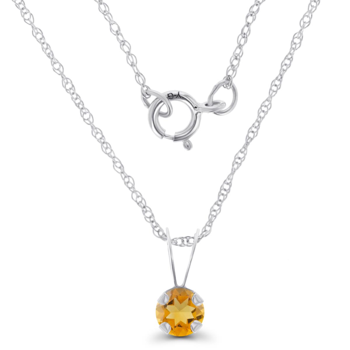 14K White Gold 4mm Round Citrine 18" Rope Chain Necklace