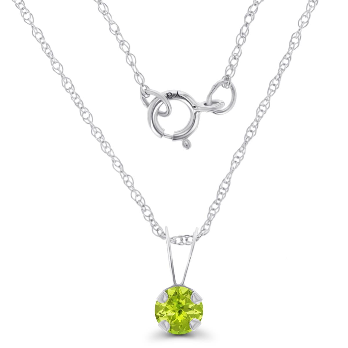 14K White Gold 4mm Round Peridot 18" Rope Chain Necklace