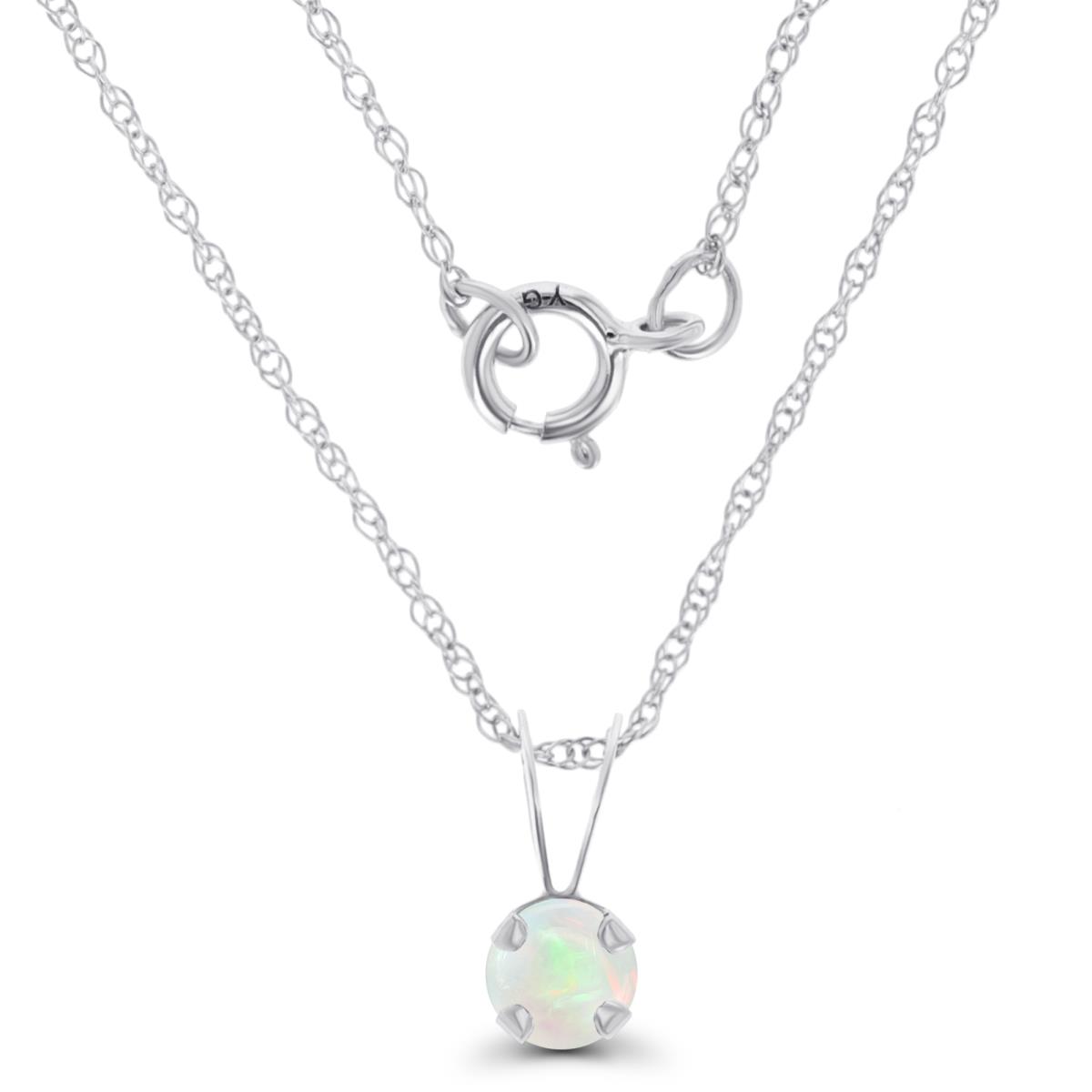 14K White Gold 4mm Round Opal 18" Rope Chain Necklace
