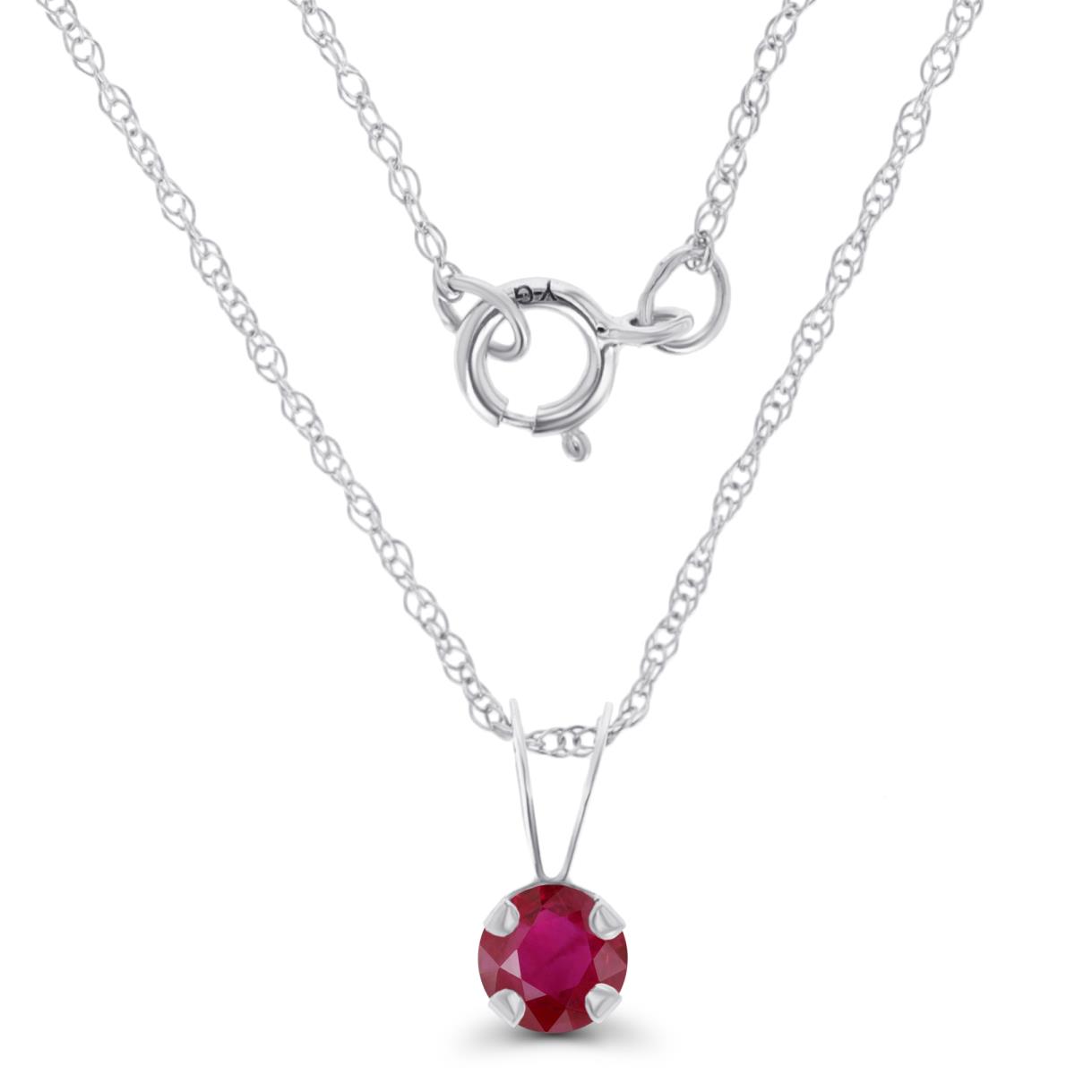 14K White Gold 4mm Round Glass Filled Ruby 18" Rope Chain Necklace