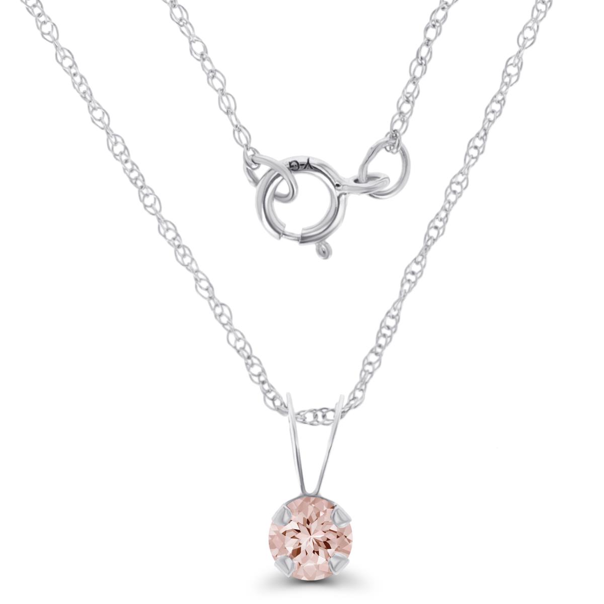 14K White Gold 4mm Round Morganite 18" Rope Chain Necklace